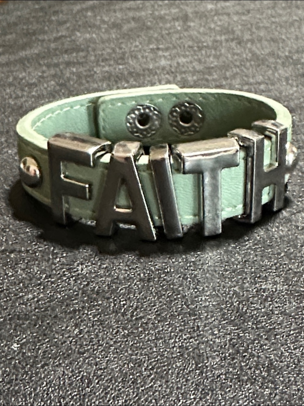 106.  BCBGENERATION Sage Green Faux Leather Silver Tone FAITH Bracelet